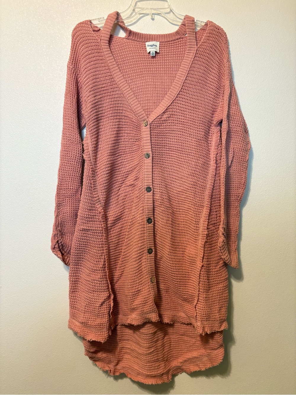 Hayden Dusty Mauve Waffle Knit Button Cardigan